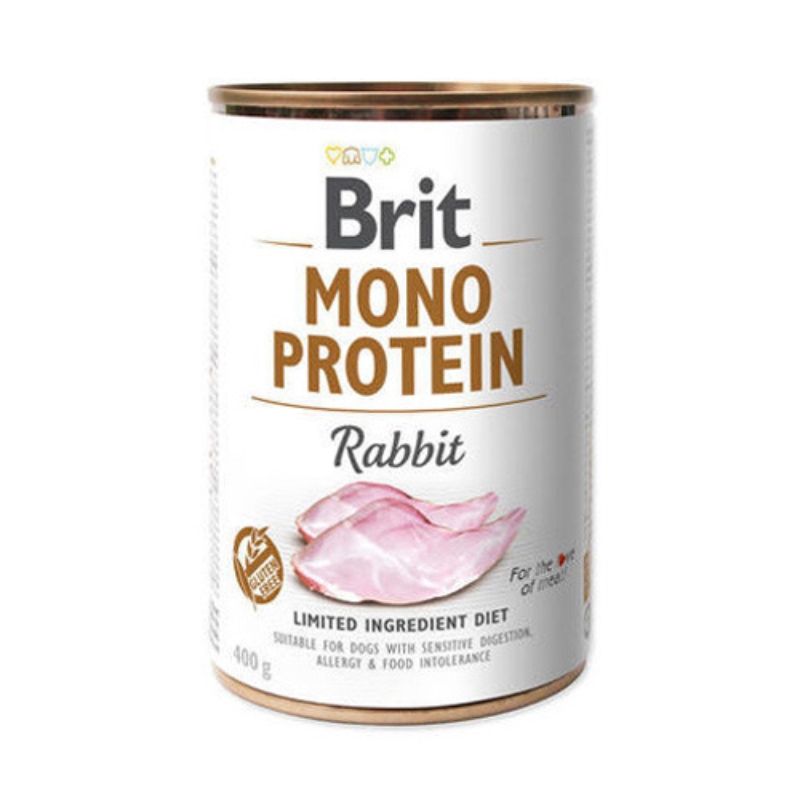 Brit Lata Perro Mono Protein Rabbit 400Gr Alimento húmedo en lata para perro sabor Conejo marca Brit.