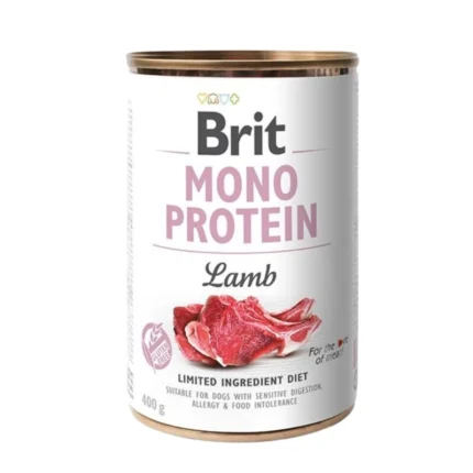Alimento húmedo en lata para perro sabor cordero marca Brit.