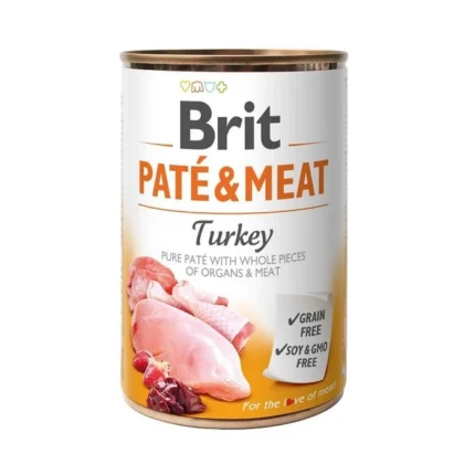 Alimento húmedo en lata para perro sabor Pate & Meat Pavo marca Brit.