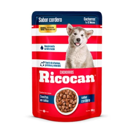 Los trocitos en salsa de cordero para cachorros de la marca Ricocan de 100 gr