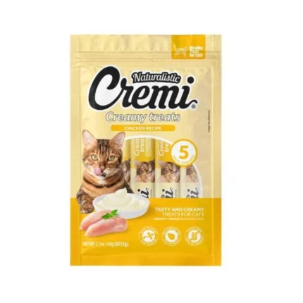 Snack para gatos cremosamente irresistible, hecho con carne de pollo real.