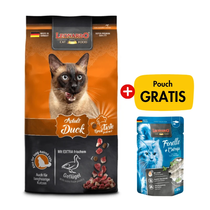 Leonardo Adulto Pato Alimento Seco para Gatos 1.8 kg Leonardo Adulto Pato Alimento Seco para Gatos 1.8 kg - Imagen 1